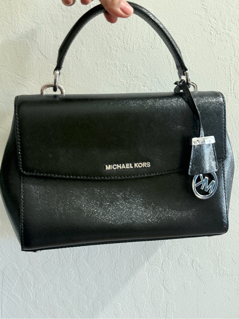 Michael Kors Black Saffiano Leather Top-Handle Satchel with Logo Charm